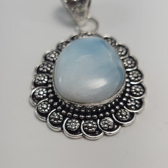Serene Larimar Sterling Pendant (1.5") on 18" Chain - Picture 4 of 6